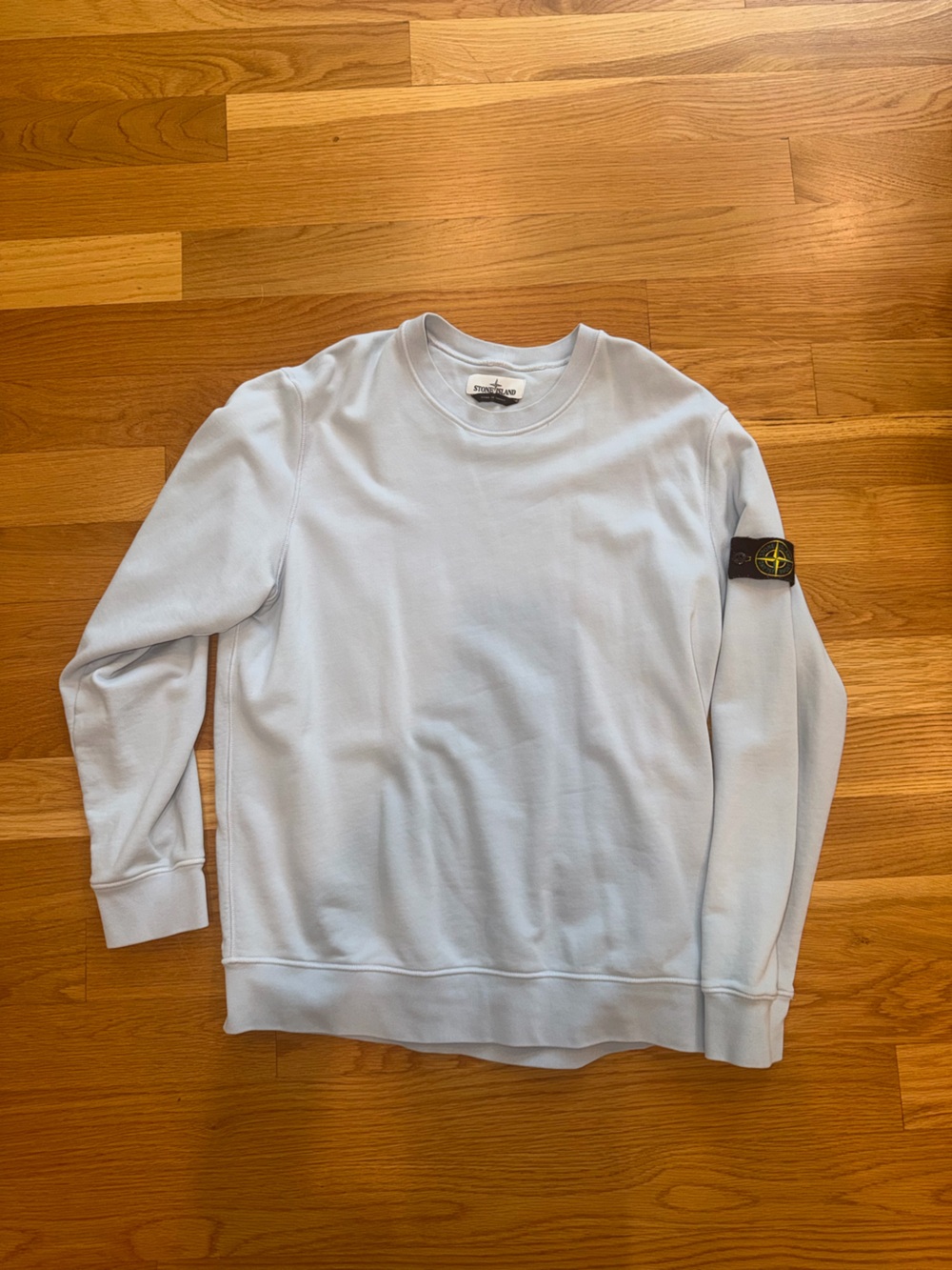 Stone Island Pale Blue Crewneck Sweatshirt with Badge